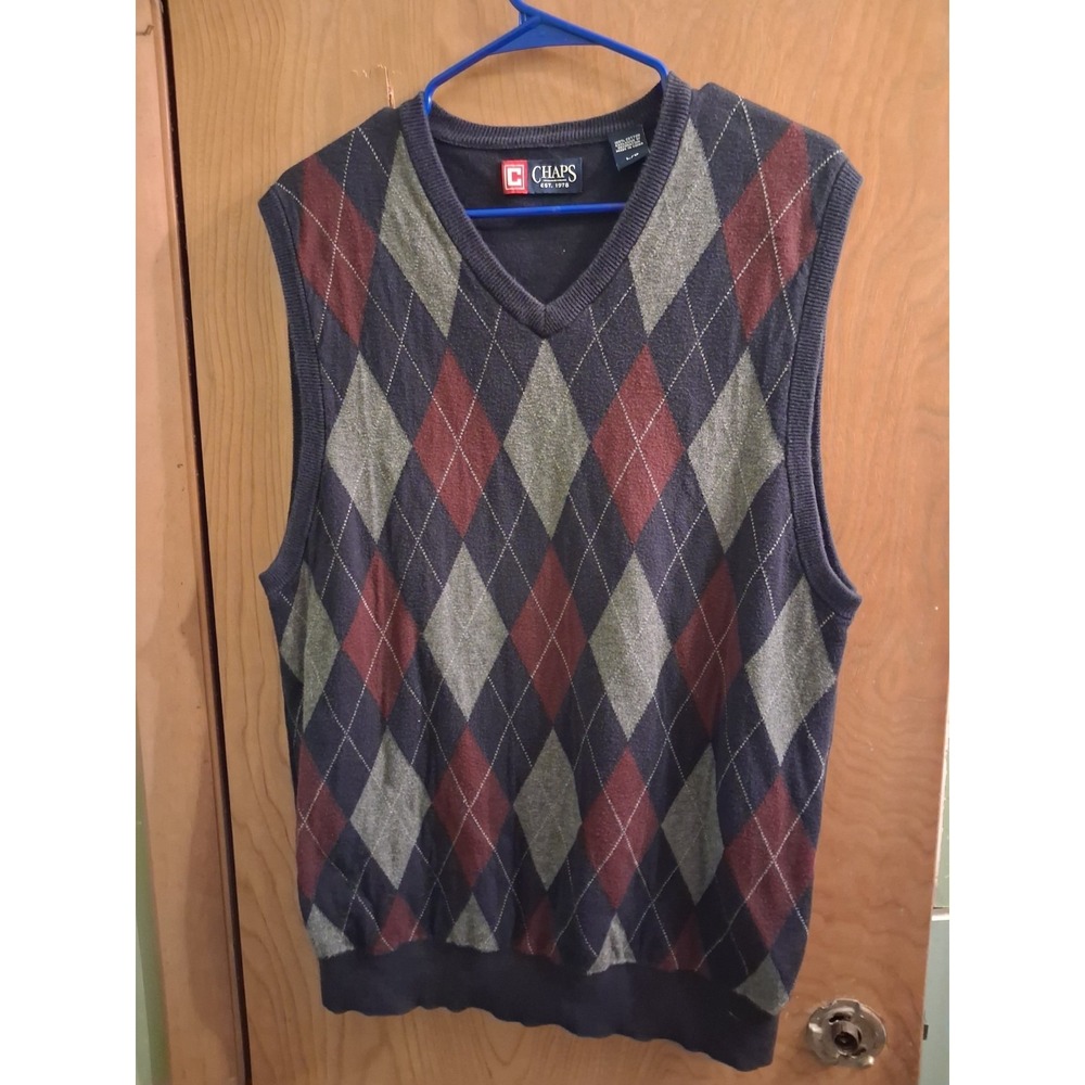 Mens Chaps Argyle Cotton Diamond Sweater Vest Sleevelsss Large